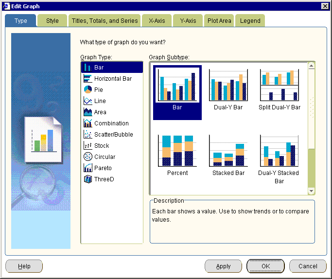 The Graph Type dialog. The Graph Type dialog.
