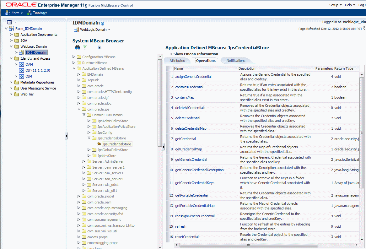 getPortableCredential Operation in ODSM