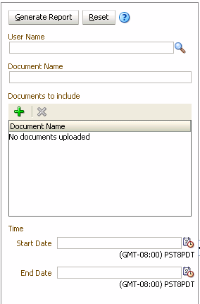 Reports page, Generate Report panel Reports page, Generate Report panel
