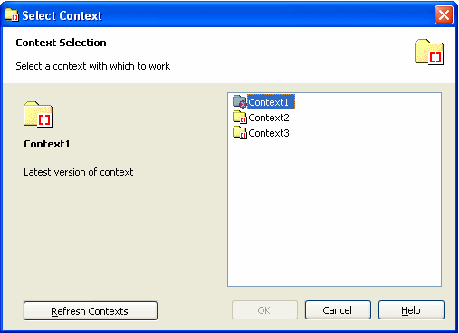 Select Context dialog Select Context dialog