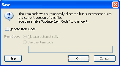 Change Item Code dialog Change Item Code dialog