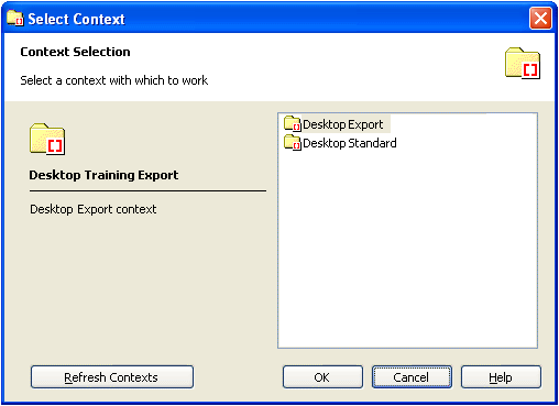 Select Context dialog Select Context dialog
