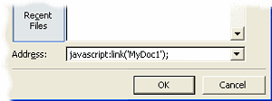 JavaScript entry in the address field of a hyperlink. JavaScript entry in the address field of a hyperlink.