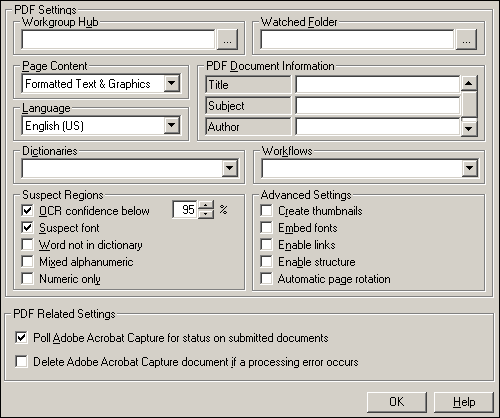 Adobe Acrobat Capture Settings window
