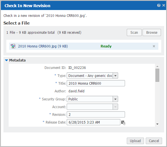 Check In New Revision form