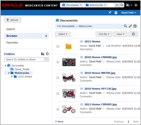 Oracle WebCenter Content Find Documents Page