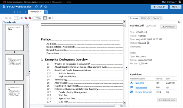 Oracle WebCenter Content Document View Page