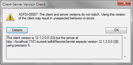 Client-Server Version Check Warning Dialog