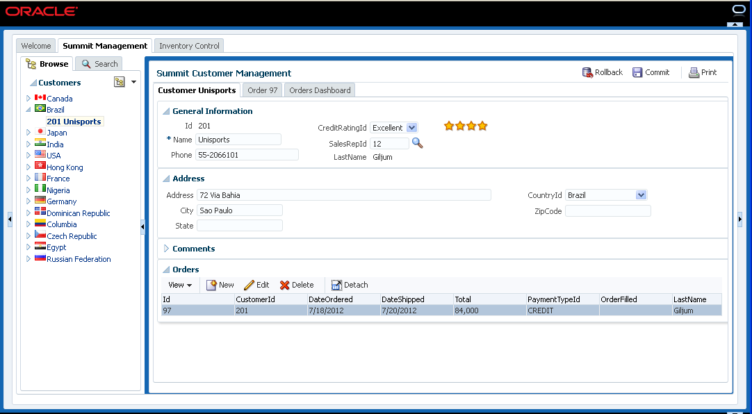 Summit application running in a browser