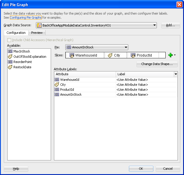 has fields for setting data source and configuring graph