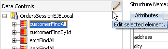 customerFindAll accessor selected and Edit icon highlighted