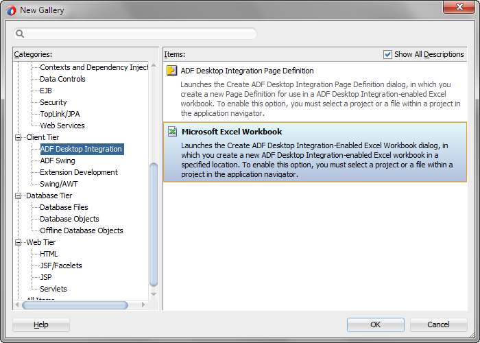 New Gallery dialog