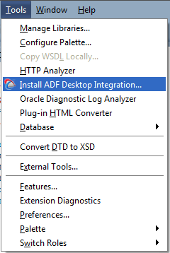 Tools menu in JDeveloper