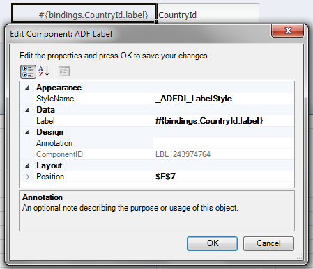 ADF Label Component in Design Mode