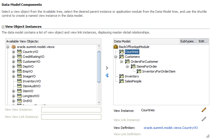View object instance in the data model