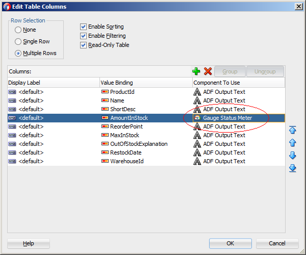 Gauge in Table Dialog