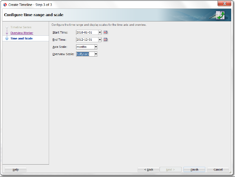 Create time range and scale of create timeline wizard.