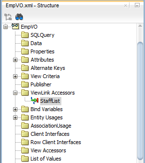 Structure window showing view link accessor