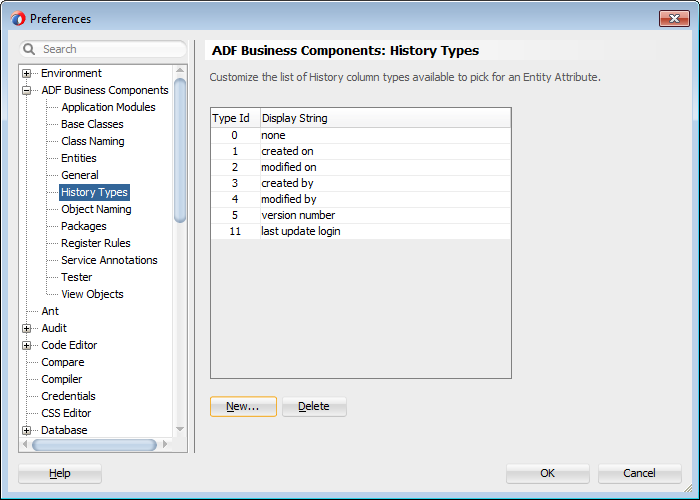 Image of history types in the Preferences dialog