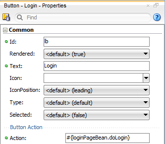 Property Inspector shows login action