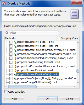 Image of Override Methods dialog