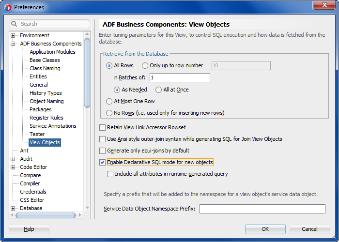 View object preferences dialog