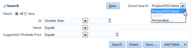 saved search dropdown list