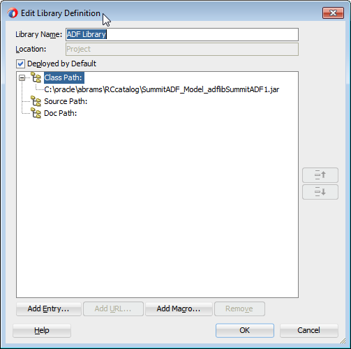 Edit Library Definition dialog.
