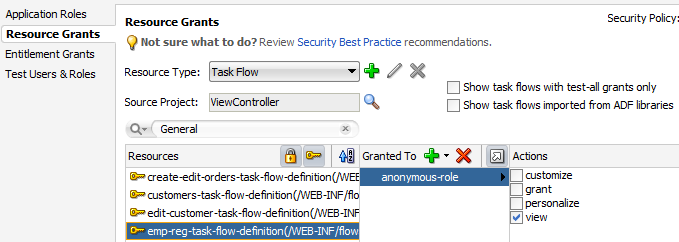 Granting to anonymous-role in ADF policy editor