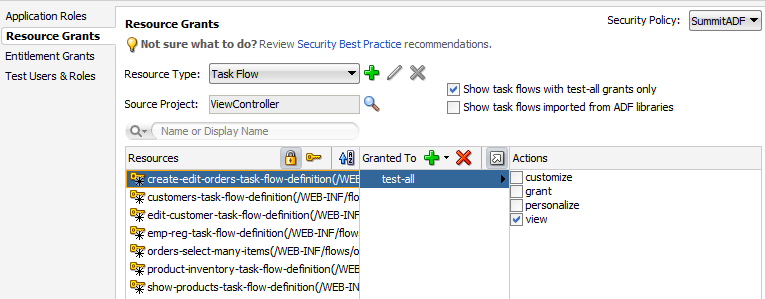 Shows test-all grants in overview editor