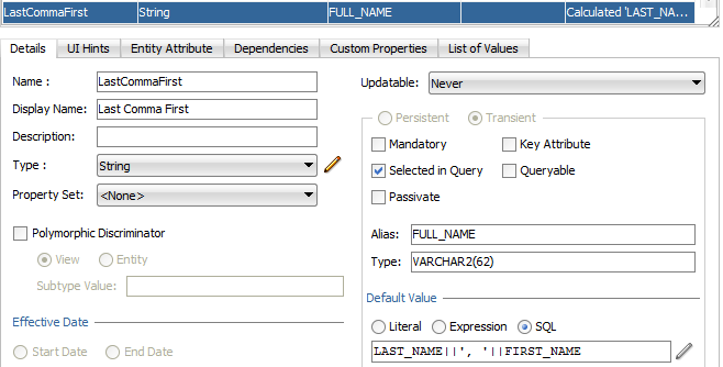 New View Object Attribute dialog