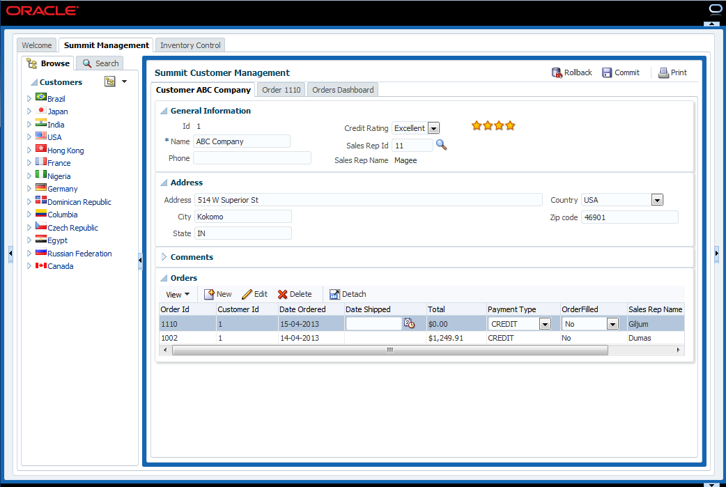 Summit ADF sample main page