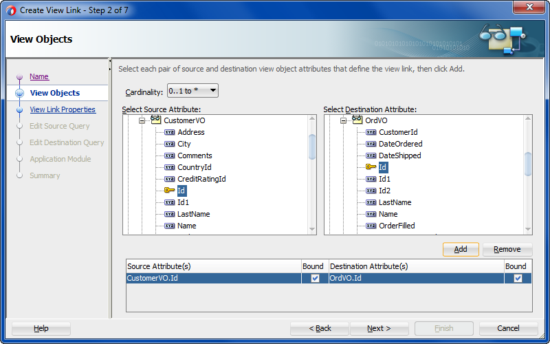 Step 2 of the Create View Link wizard