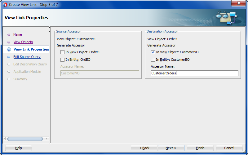 Step 3 of the Create View Link wizard