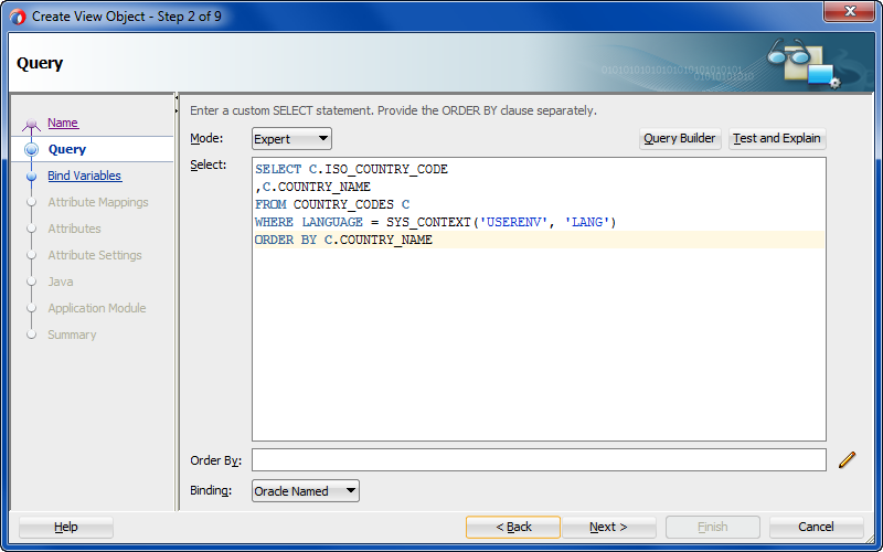 Step 2 of the Create View Object wizard