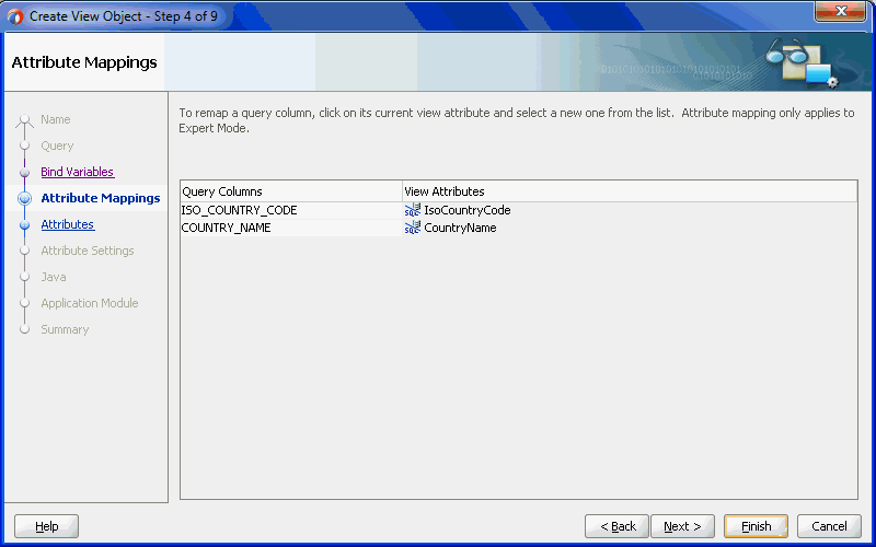 Step 4 of the Create View Object wizard