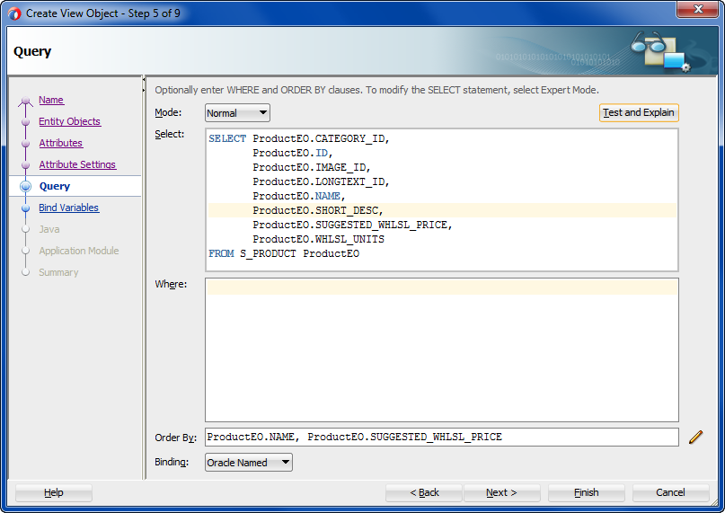 Step 5 of the Create View Object wizard