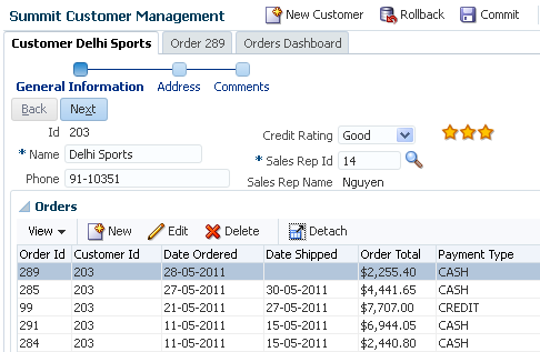 customer form and order detail table