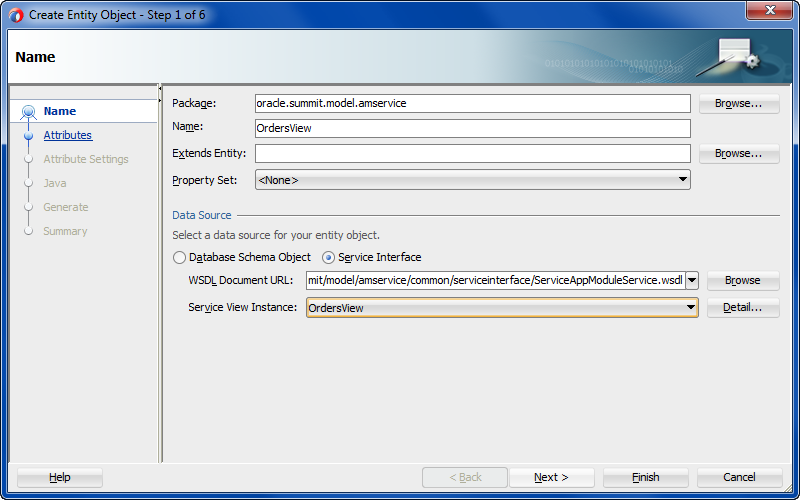 Create Entity Object wizard page