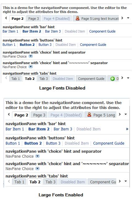 navigationPane Component in Large-Font Mode