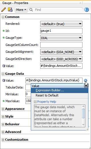 gauge component attribute field dropdown list