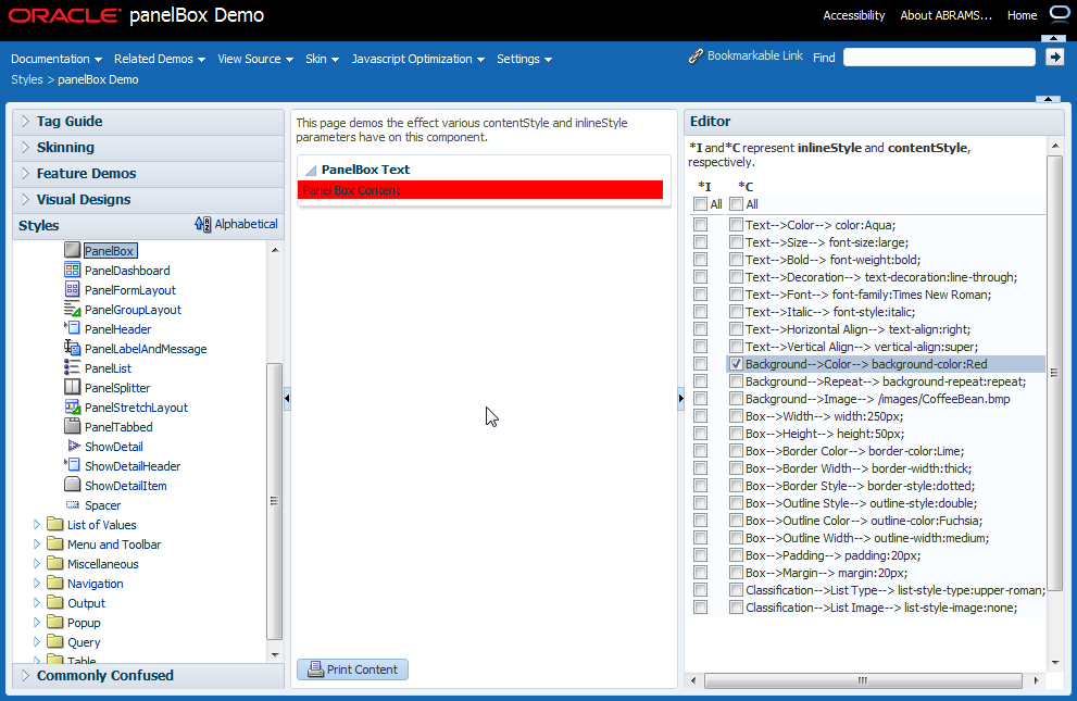 Setting inline and content styles