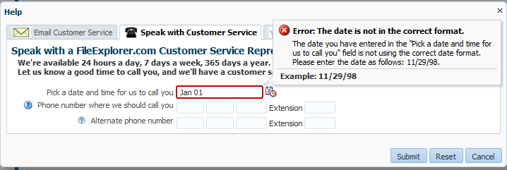 Inline detail message displayed in a browser