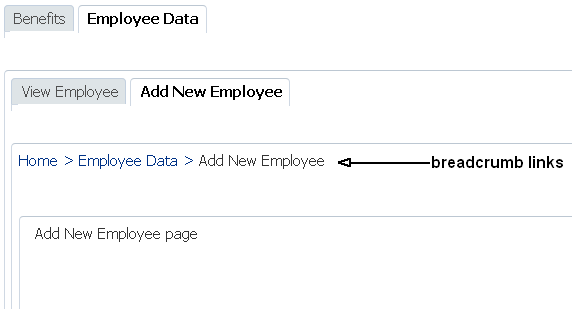 Page showing breadcrumb links