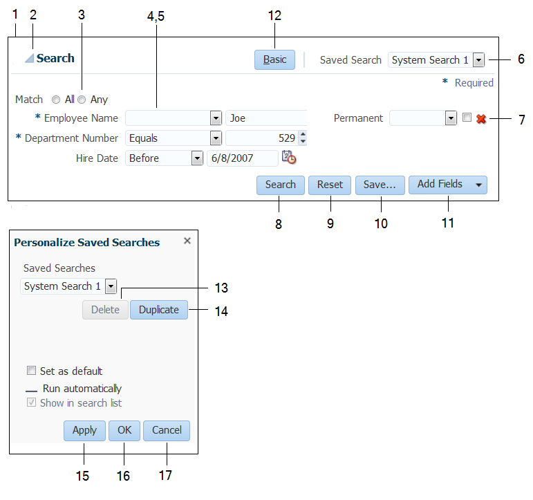 query component&rsquo;s buttons and fields