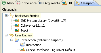 The Classpath tab for the Interact Project Cache Server The Classpath tab for the Interact Project Cache Server