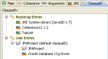 Classpath Tab for the JPA Cache Server Classpath Tab for the JPA Cache Server