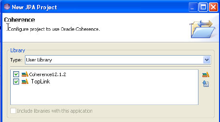 Coherence Page of the New JPA Project Wizard Coherence Page of the New JPA Project Wizard