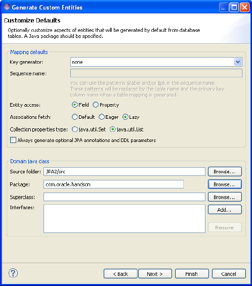 Customize Default Entity Generation Customize Default Entity Generation