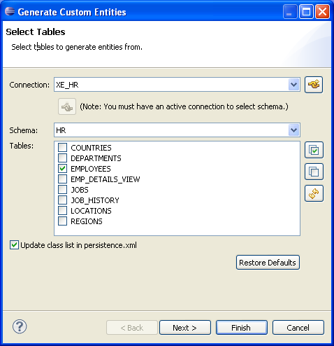 Selecting the Database Tables Selecting the Database Tables